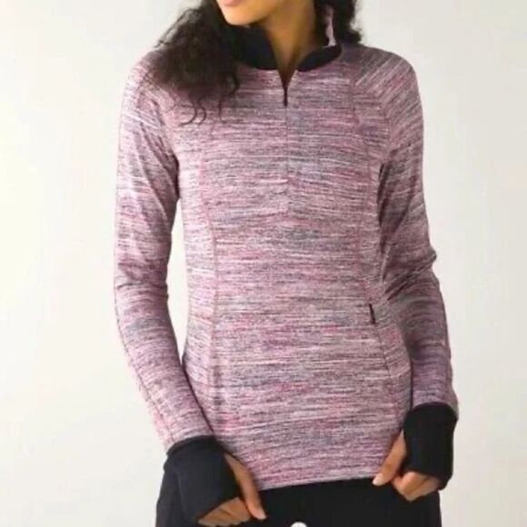 Lululemon Runderful 1/2 Zip Pullover Space Dye Camo Berry‎ Long Sleeve Top Sz 10 - Picture 1 of 15